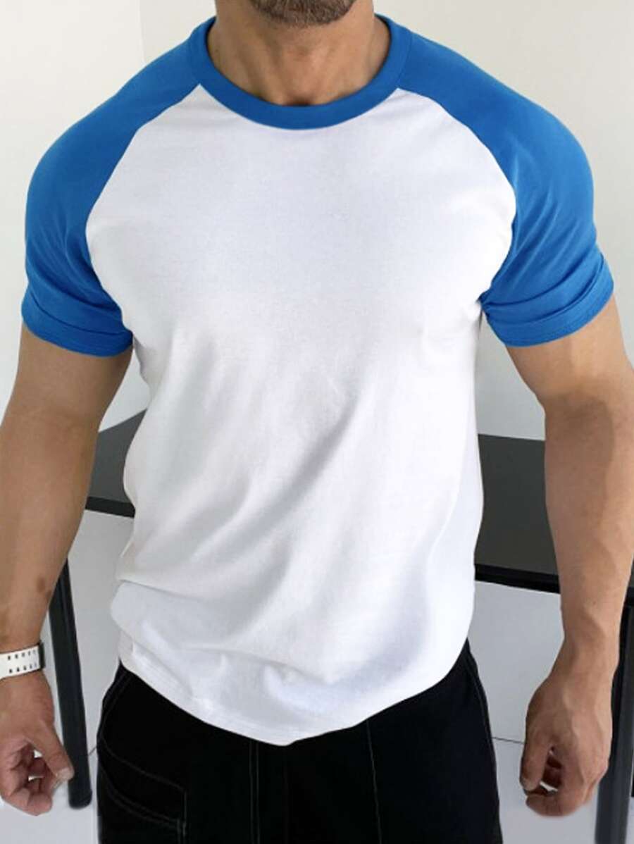 Manfinity Homme 男士撞色插肩袖T恤 - 白色 - 查看 1