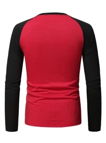 Manfinity Homme 男性 カラーブロック ラグランスリーブ ティー - レッド - チェックする 2