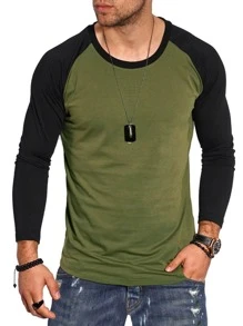 Manfinity Homme Atasan Pria Blok Warna Casual - Hijau Tentara - View 1