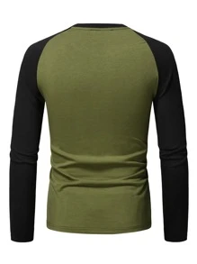 Manfinity Homme Atasan Pria Blok Warna Casual - Hijau Tentara - View 2