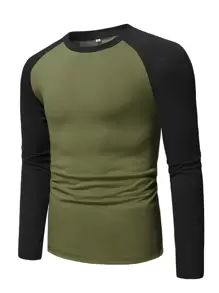 Manfinity Homme Atasan Pria Blok Warna Casual - Hijau Tentara - View 4