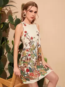 SHEIN Unity Keyhole Back Floral Print Tunic Dress