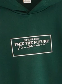 SHEIN Tween Boy Slogan Graphic Letter Patched Detail Hooded Tee