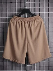 Manfinity Homme 宽松男士抽绳纯色短裤 - 棕色 - 查看 2