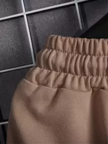 Manfinity Homme 宽松男士抽绳纯色短裤 - 棕色 - 查看 4