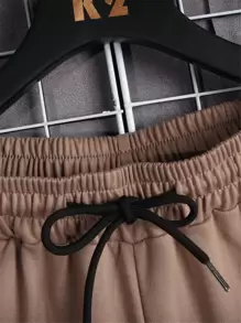 Manfinity Homme 宽松男士抽绳纯色短裤 - 棕色 - 查看 6