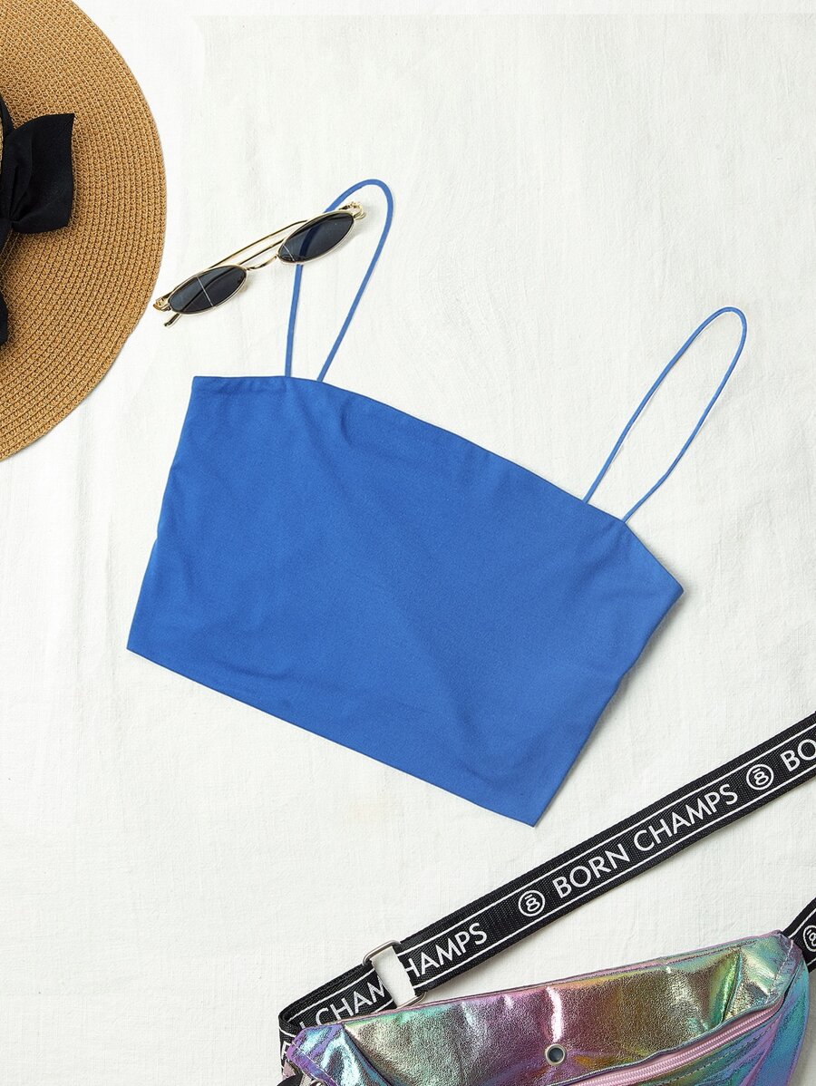 SHEIN Unity 素色緊身吊帶短版上衣 - 藍色 - 查看 1