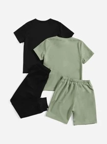 SHEIN Cậu bé Tween Đồ họa Chữ cái 2 Áo & 1 Quần short & 1 Quần thể thao - Nhiều màu - Xem 2