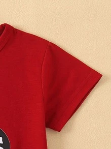 SHEIN Cô Gái Trẻ Hoạt hình Mèo & Khẩu hiệu Áo thun - Màu Đỏ Sâu - Xem 5