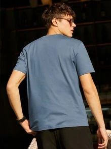 Hombres Camiseta con estampado de figura y letra - Neblina azul - Ver 2