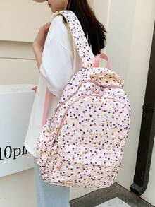 Polka Dot Letter Patch Decor Functional Backpack - Pink - View 1