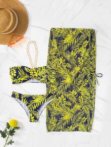 3packs Random Tropical Print Chain Halter Drawstring Hipster Bikini - Multicolor - View 4