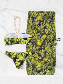 3packs Random Tropical Print Chain Halter Drawstring Hipster Bikini - Multicolor - View 5