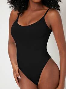 SHEIN BASICS Solid Scoop Neck Bodysuit - Black - View 5