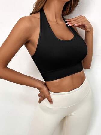 Top de sport sans couture élasticité élevé dos-nu