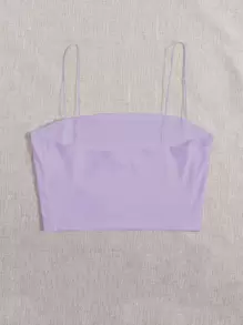SHEIN Unity Solid Slim Cami Crop Top - Lilac Purple - View 2
