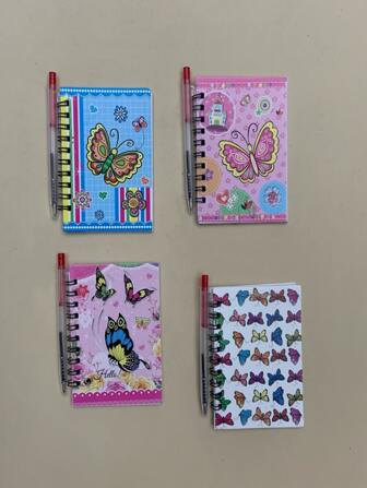 1入組蝴蝶圖案隨機筆記本帶1入組圓珠筆