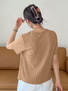 DAZY Lettuce Trim Textured Solid Tee - Khaki - View 2