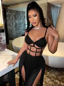 SHEIN SXY Cut Out M-slit Hem Mesh Maxi Cami Dress