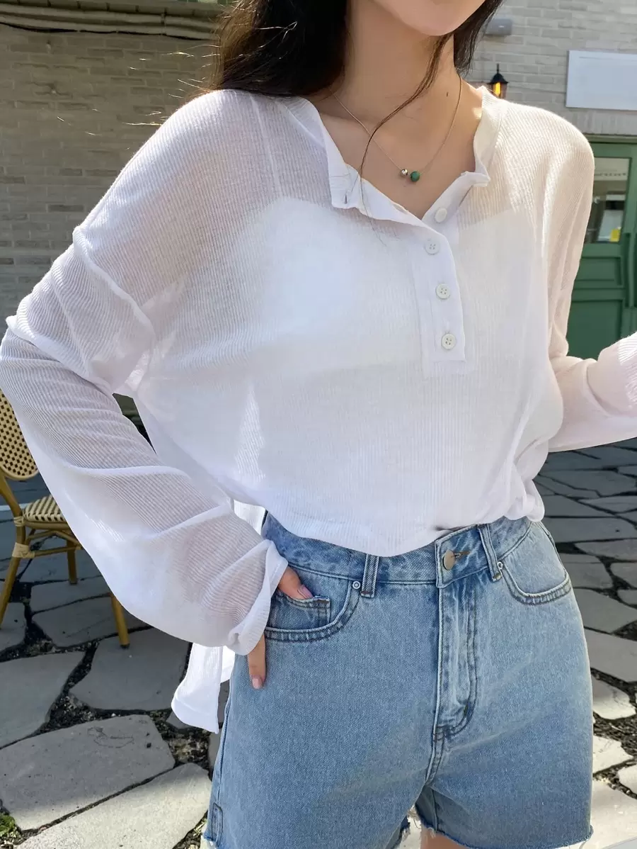 DAZY Nút Nửa Thả vai Áo Không có áo may ô - trắng - Xem 1