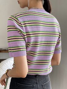 DAZY 塊狀條紋圖案針織上衣 - 彩色 - 查看 5