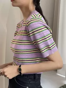 DAZY 塊狀條紋圖案針織上衣 - 彩色 - 查看 6