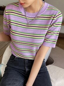 DAZY 塊狀條紋圖案針織上衣 - 彩色 - 查看 8