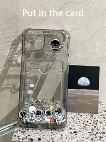 Ốp điện thoại TPU chống sốc bốn góc hình phi hành gia + Mặt trăng của Apple, giá đỡ thẻ màu đen trong suốt, tương thích với iPhone 16/16Pro/16PLUS/16Promax/15Promax/15Pro/XR/11/12/13/14Plus/13mini - Nhiều màu - Xem 7