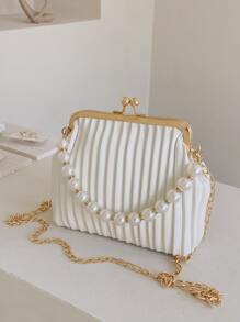 珍珠串珠吻鎖雲朵包 - 白色 - 查看 1