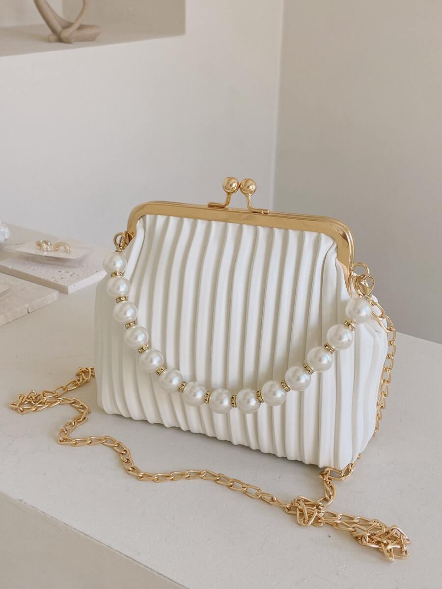 珍珠串珠吻鎖雲朵包 - 白色 - 查看 1