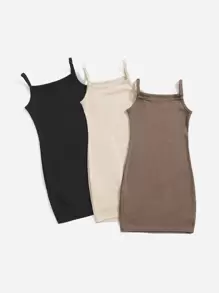 SHEIN Leap Crew Vestido Ajustado De Punto Acanalado De 3 Piezas Para Niñas Jóvenes - Multicolor - Ver 4