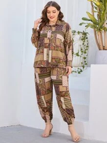 Mulvari Camisa con estampado de retazo con pantalones - Multicolor - Ver 3