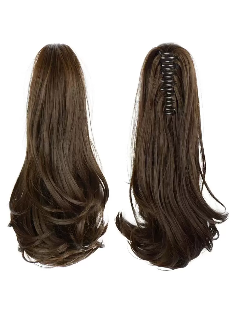 Ponytail Hair Extensions 15 "Claw Hair Clips Small Ponytail Waves Synthetic Natural Looking Hair Pieces For Women - Brown - View 1
