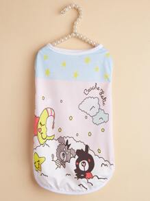 1pc Cartoon Animal Print Pet Vest, Breathable Tank Top, Anti-Shedding Cat & Small Dog Shirt, Suitable For Spring/Summer - Multicolor - View 1