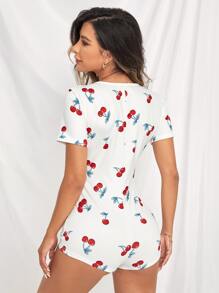 Rompers Nữ Nút phía trước Rau quả Tất cả trên in Dễ thương - trắng - Xem 2
