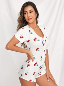 Rompers Nữ Nút phía trước Rau quả Tất cả trên in Dễ thương - trắng - Xem 5