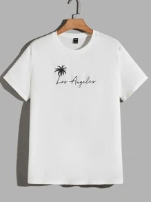 GENTILAND Men Coconut Tree & Letter Graphic Tee - White - View 1