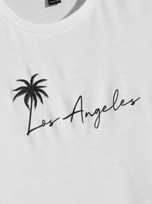 GENTILAND Men Coconut Tree & Letter Graphic Tee - White - View 3