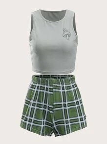Conjunto de pijama seta & con estampado de cuadros - Multicolor - Ver 1