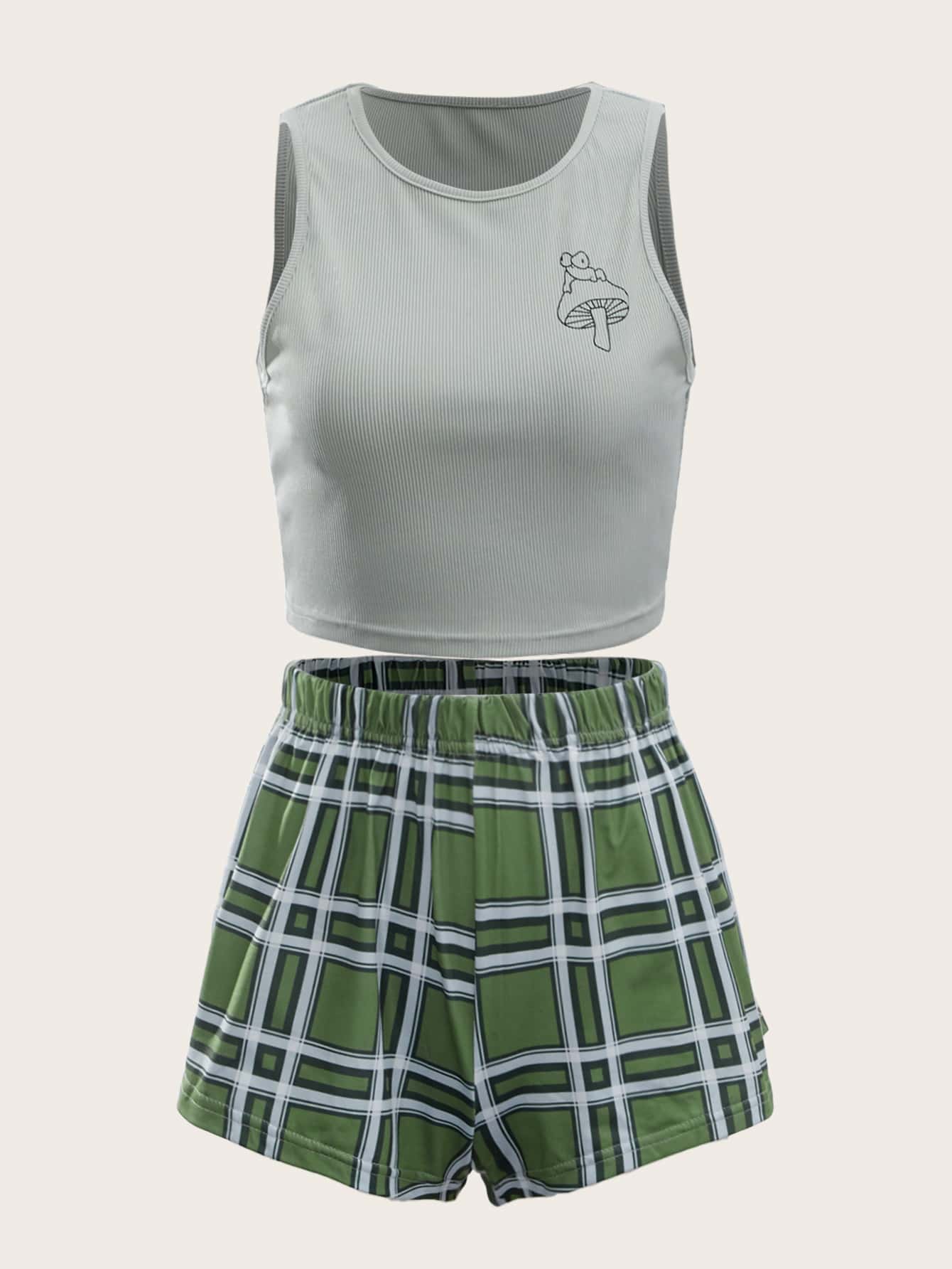 Conjunto de pijama seta & con estampado de cuadros - Multicolor - Ver 1
