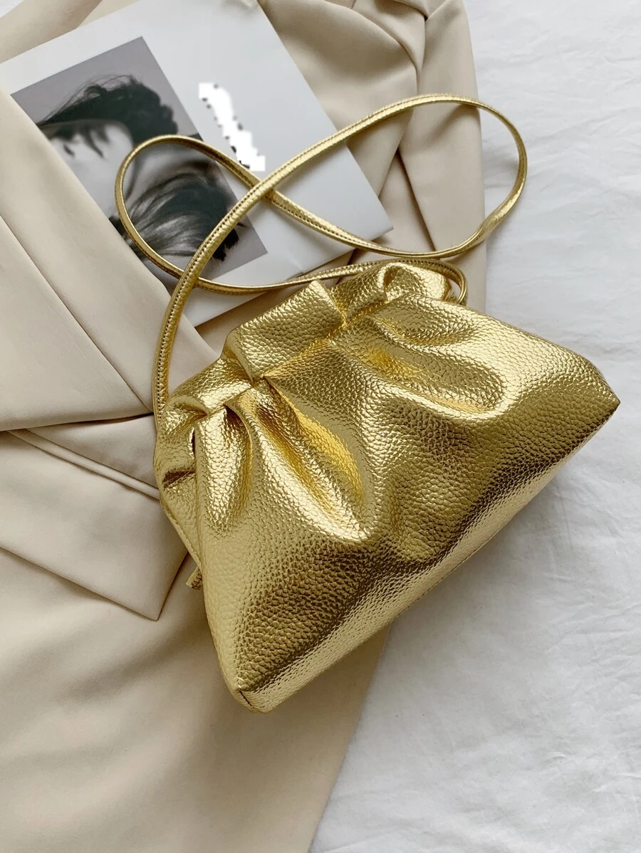 Metallic Litchi Embossed Ruched Bag