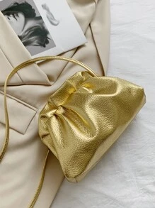 Metallic Litchi Embossed Ruched Bag