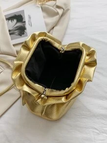 Metallic Litchi Embossed Ruched Bag