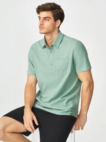 GENTILAND Loose Fit Men Pocket Patched Popover Top - Mint Green - View 1
