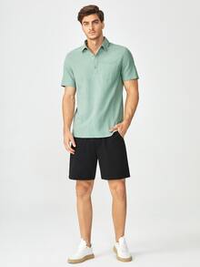 GENTILAND Loose Fit Men Pocket Patched Popover Top - Mint Green - View 3
