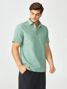 GENTILAND Loose Fit Men Pocket Patched Popover Top - Mint Green - View 4