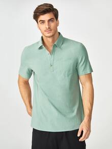 GENTILAND Loose Fit Men Pocket Patched Popover Top - Mint Green - View 5