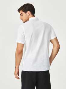 GENTILAND Men Patched Pocket Half Button Shirt - White - View 2