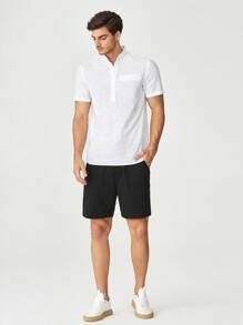 GENTILAND Men Patched Pocket Half Button Shirt - White - View 4