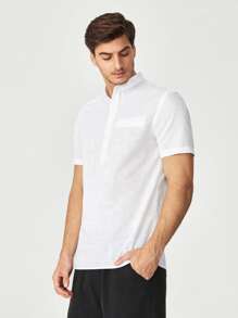 GENTILAND Men Patched Pocket Half Button Shirt - White - View 5